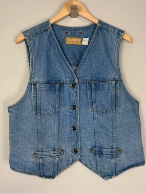 Vtg Liz Claiborne Lizwear Womens M Medium Blue Western Button Up Denim Vest